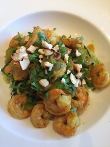 Zucchini noodles topped with shrimp curry!